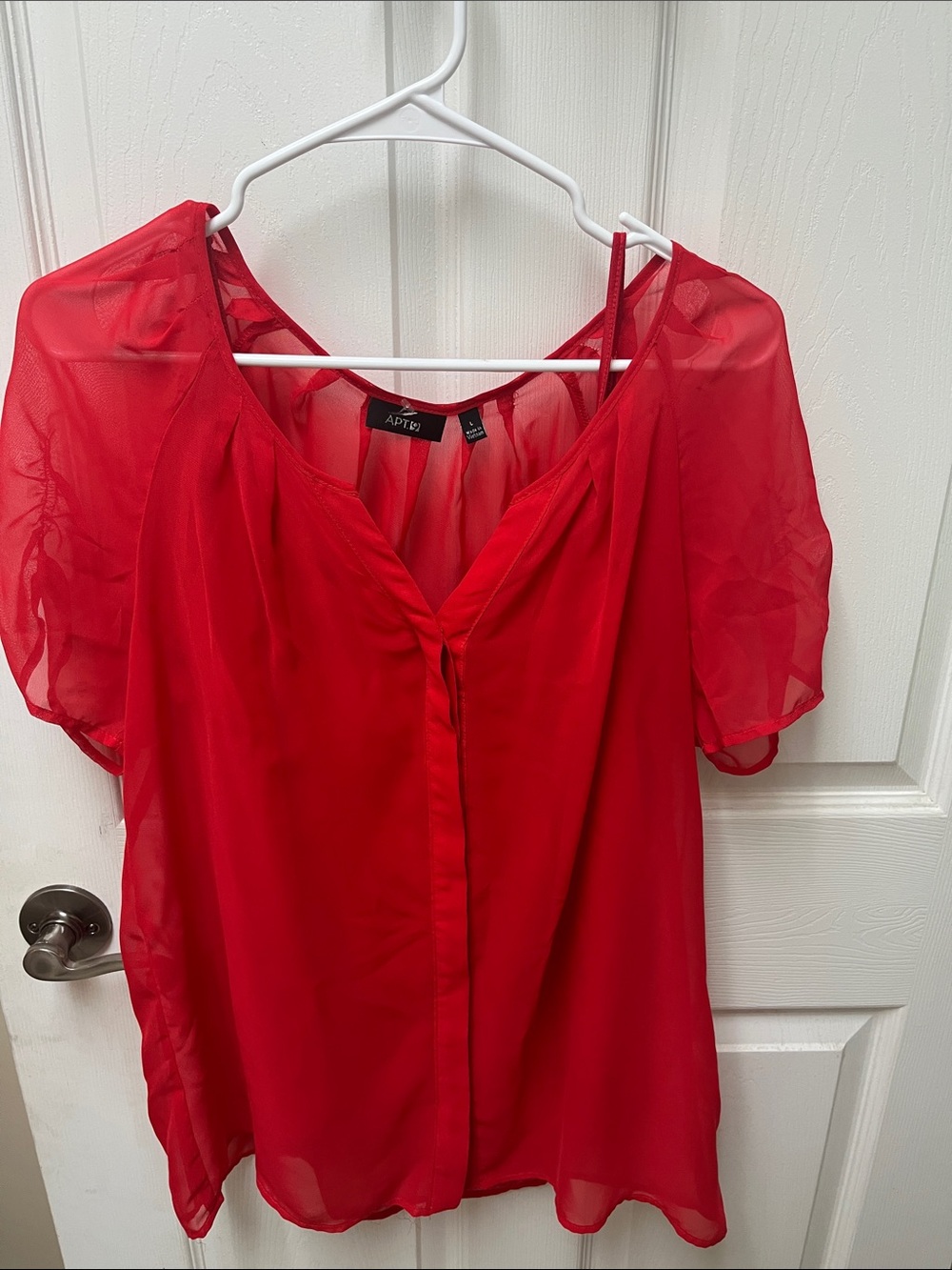 Apt. 9 Bright Red Sheer Puff-Sleeve Blouse